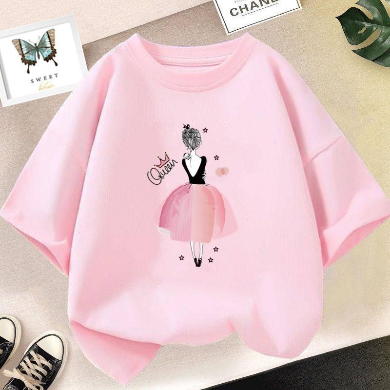 2026 Strawberry Girl Short Sleeved T Shirt Summer Kids Cotton Loose T-Shirts Harajuku Kawaii Doughnut Tops