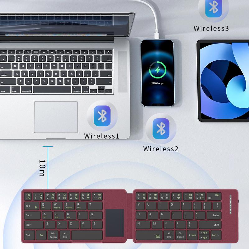 JOMAA Foldable Bluetooth Keyboard with Touchpad,Folding Keyboards with PU Leather, Portable Travel for iOS Android Mac OS