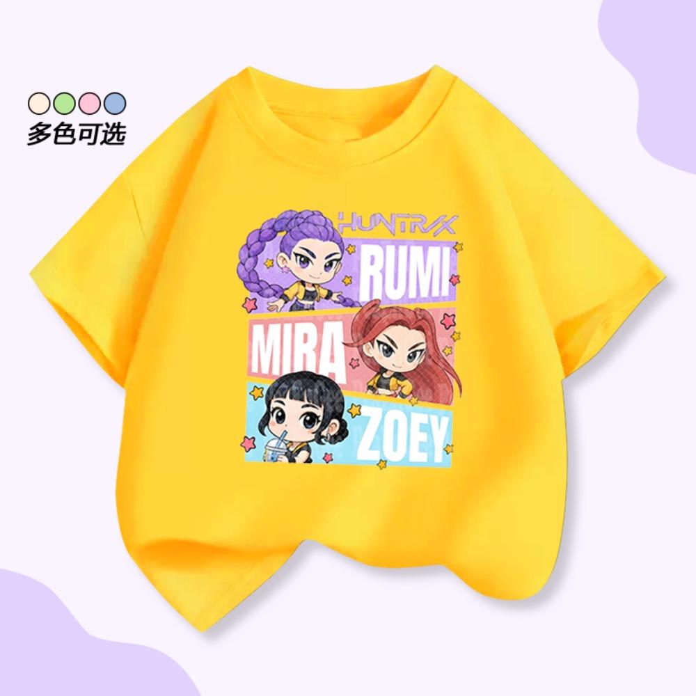 Летняя детская футболка 100% хлопок, короткий рукав, K-pop, Охотники на демонов, охотничья женская группа, Миразоюриуми, мультяшный принт