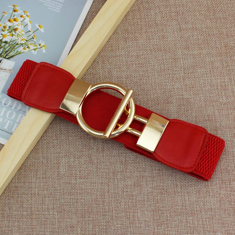 4Cm Dress Waist Elastic Elastic Elastic Wide Waist Seal Simple Gold Round Buckle Women'S Decorative Belt Four Sizes