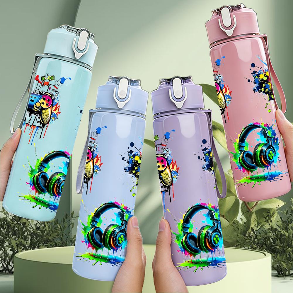 1PC Soccer Headset Splash Combination 750ml Color Plastic Water Bottle Leakproof Flip Straw Lid For Sports Office Home Use