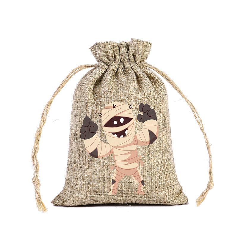 12 Styles Halloween Linen Storage Bag Halloween Horror Funny Pattern Candy Gift Packaging Bag Gift Storage