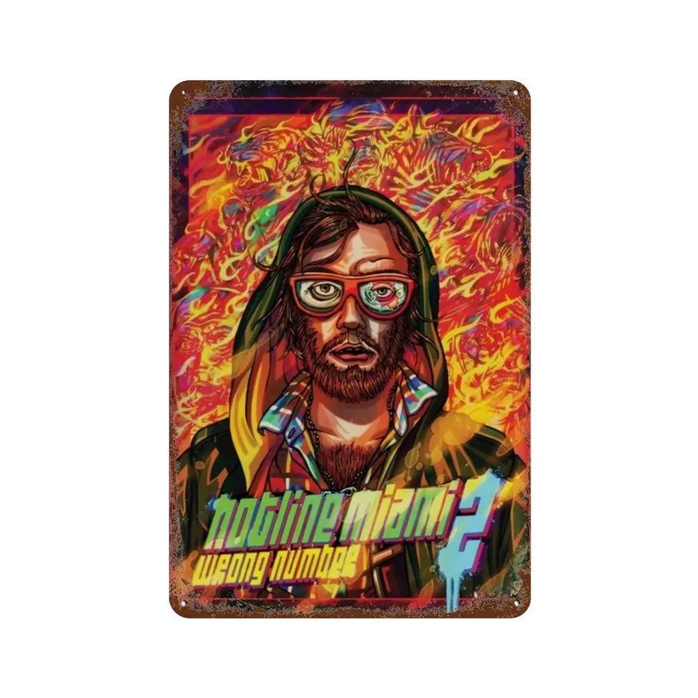 Постер Hotline Miami Горячие Классические Постеры Приключенческой Игры и Металлическая Жестяная Табличка Настенное Искусство Декорация Табличка Мужская Пещера Домашний Декор студия