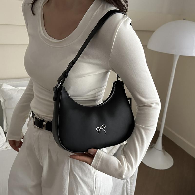 Crescent Shoulder Bag PU Leather Hobo Handbag Cute Bow Tote Bag Purses Underarm Purse for Women Girls