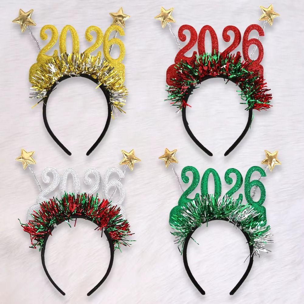Sequin 2026 Happy New Year Headband Sweet New Year Decorative Glasses  New Year Dress Up