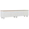 Meuble TV 180 x 40 x 45 cm - 4 portes - 6 pieds métal - MDF - Blanc + Naturel