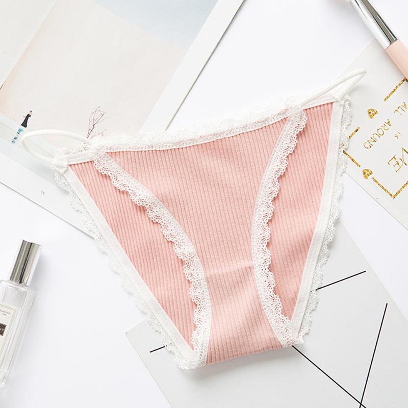 Sweet Girl Panties Lace Edge Thin Waistband Cotton Crotch Briefs