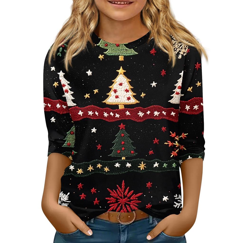 Детская футболка с рукавом 3/4, повседневная футболка с принтом, круглый вырез, блузка-пуловер