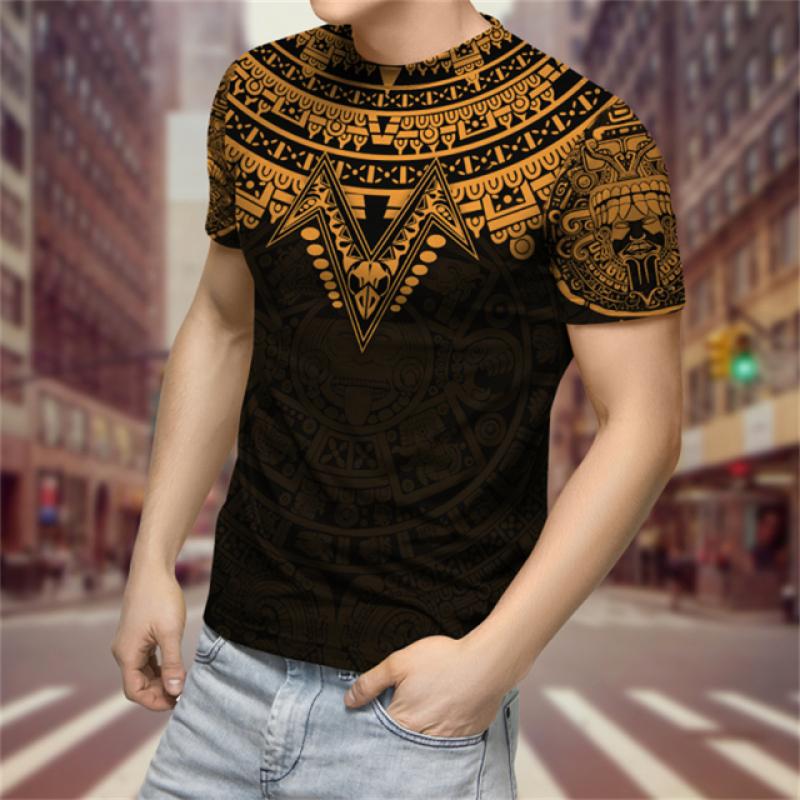 Mexico Aztec Men's T-Shirt, 3D Printed Short Sleeve T-Shirt, Day of Death, Street, Hip Hop, Large, 2023 New