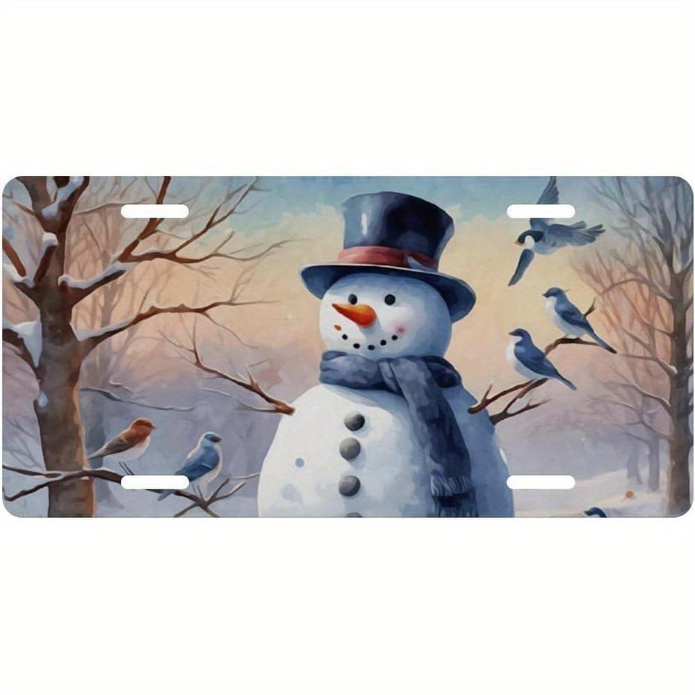 PC Cute Snowman Bird Winter Tree Decoration Metal Car Front Plate Vanity Plate Novelty Plate for Men and WomenUniversally