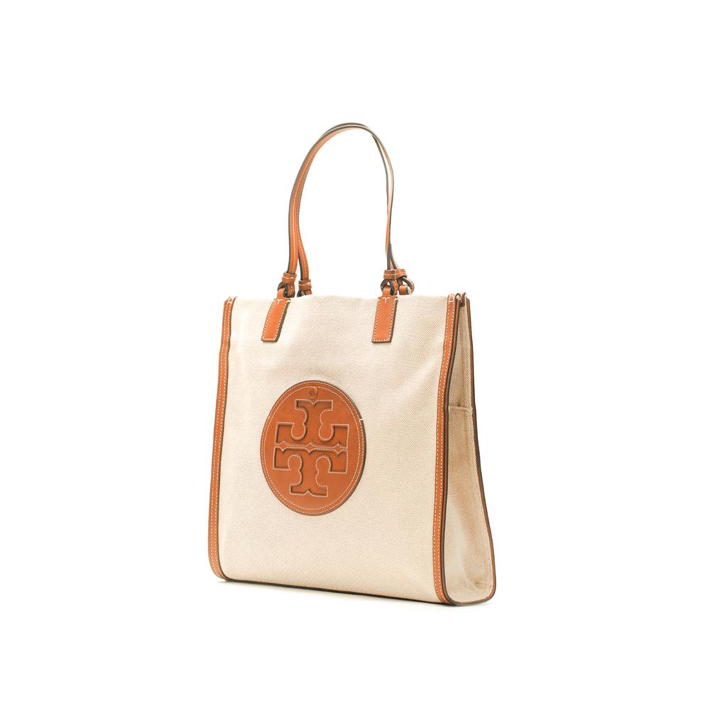 Tory Burch Ella Commuter Large Capacity Double T Logo Canvas And Leather Trim Tote Bag Women tote Natural-Beige Classic-Brown 88581-928
