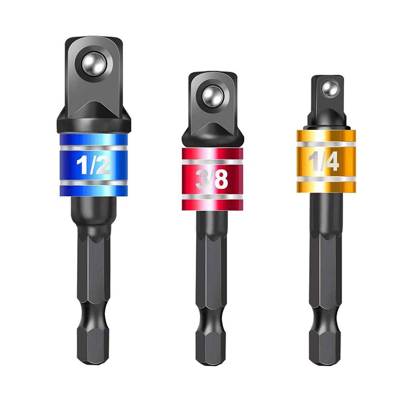 3 шт. Адаптер для головки дрели, удлинитель для ударной дрели, адаптер для головки дрели, размер 1/4, 3/8, 1/2, удлинитель для ключа