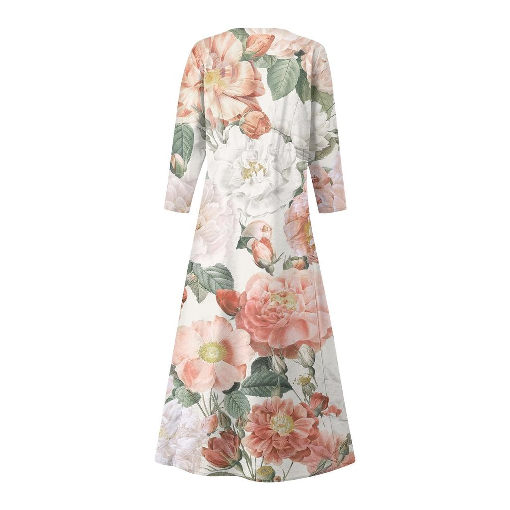 Женское повседневное удобное хлопковое карманное платье с цветочным принтом и рукавами три четверти