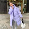 Women's Autumn Winter Hooded Collar Drawstring Button Long Parka Zipper Loose Warm Cotton Coat