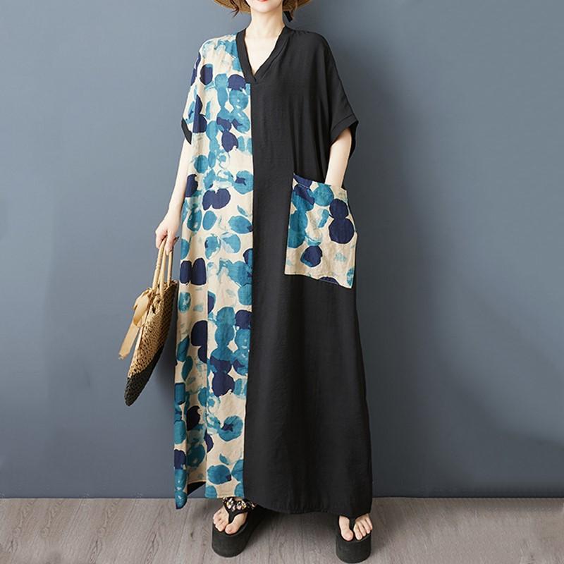 Короткий рукав Плюс размер Хлопок винтаж новые платья для женщин повседневные свободные макси длинное летнее платье