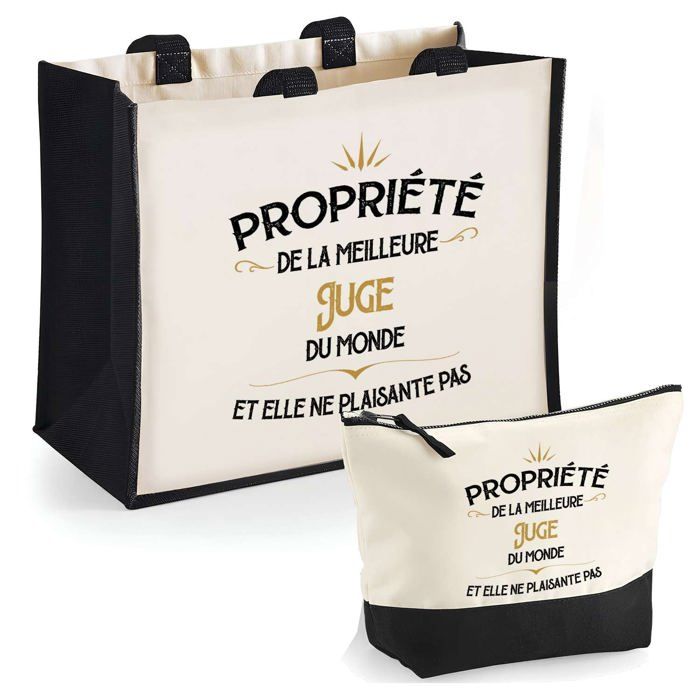 Duo cabas jute et trousse Propriété de la meilleure Juge Cadeau Anniversaire Noël | Sac de courses Pochette Maquillage Shopping