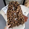 Retro Leopard Print Scarf Women's Winter Neck Warmer Niche Design Fringed Thickened Warm Wholesale