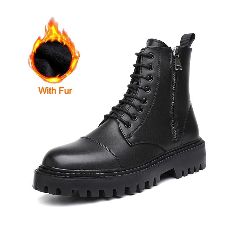 Мужские ботинки с толстой подошвой, кожаные ботинки класса люкс с боковой молнией, модные высокие мотоциклетные ботинки для мужчин, рабочие ботинки, повседневные ботинки
