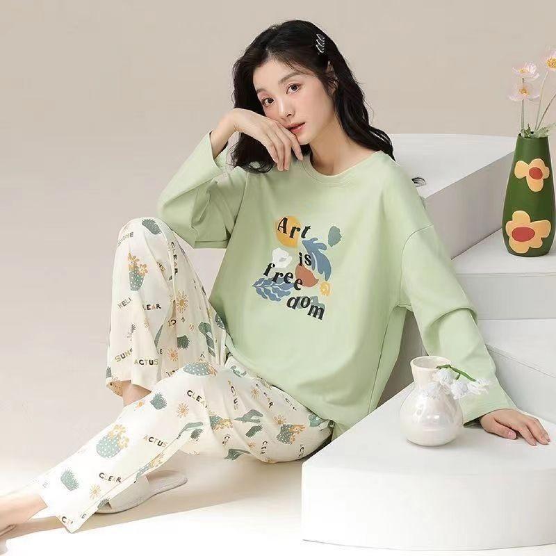 Весенняя и осенняя пижама женская с длинными рукавами с милым рисунком можно носить вне колледжа домашняя одежда женская мягкая пижама