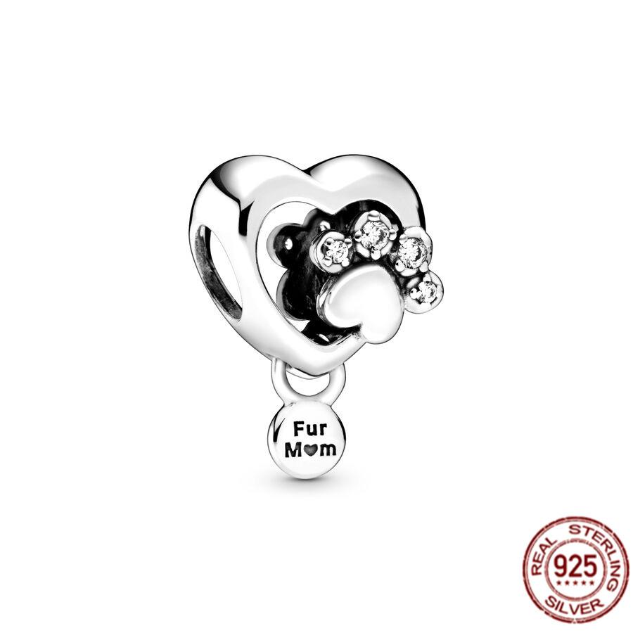 Аутентичные стерлингового серебра 925 пробы Love You Mom Heart Шарм из бисера подходит для милого модного браслета ювелирных украшений в подарок для женщин