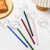 Borosilicate Glass Spoon with Colored Long Handle Heat Resistant Deep Sauce Soup Spoon Can Be Heated Directly for Home Kitchen