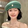 Japanese Style Hollowed Out Beret Hat Fashionable Crochet Knitted Cap Weave Painter Hat  Summer