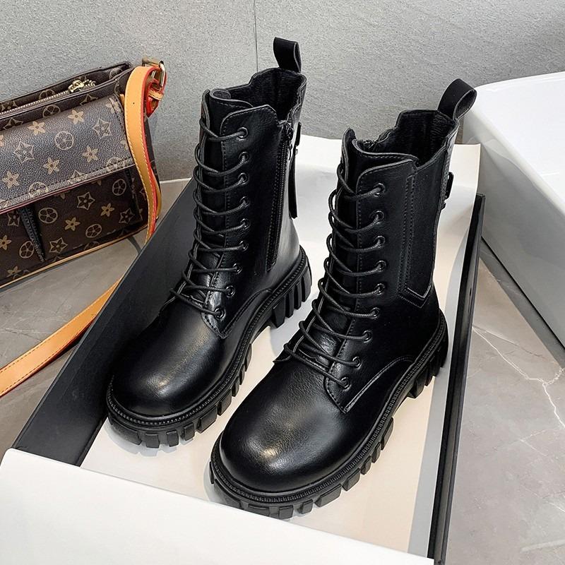Модные осенне-зимние ботинки из искусственной кожи на платформе для женщин, модные женские туфли с мягкой подошвой, дизайнерские увеличенные мотоциклетные ботинки для женщин