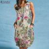 ZANZEA Women Casual Floral Print Summer O-neck Sleeveless Dress