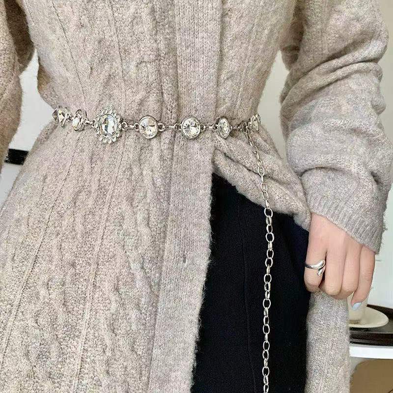 Women's Rhinestone Inlay Chain Chain Belt Trendy Versatile Sweater Dress Waist Decoration Waist Chain Small Flavor Style New Style