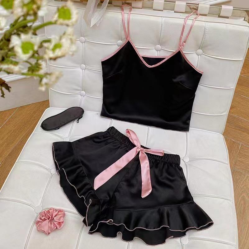 Шелковая пижама для женщин, атласный пижамный комплект, сексуальное нижнее белье, ночная рубашка, удобная одежда для сна, комплект с шортами, роскошное нижнее белье