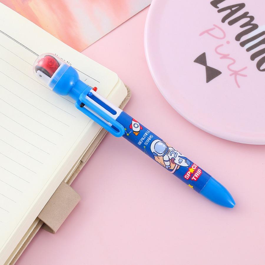 Back To School 5pcs 0.5mm Cartoon Astronaut Shape Seal Six Colors Ballpoint Pen, Durable School Learn Ballpoint Pen for Awarding Student Prize Smooth