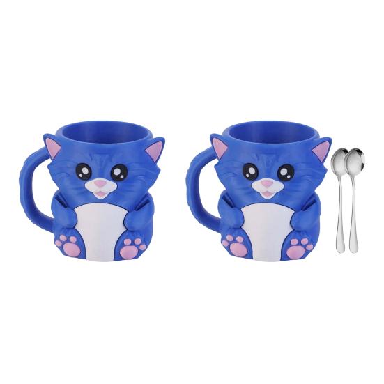 Blue Cat Ice Cream Cup Holder for 16 Oz Pints Ice Cream Cooler Container with Built-In Snack Drawer And Matching Spoon Comfortable Grip Soda Cup Gifts