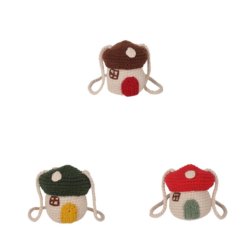 Cute Mushroom Mini Shoulder Bag With Knitted Wool For Children And Teens