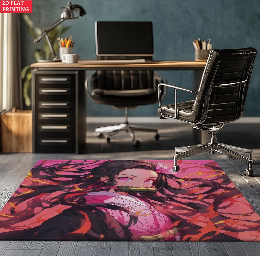Anime Demon Area Rug, Dark Fire Water Theme Non-slip Floor Mat, Gamer Room Bedroom Decor Carpet, Washable Home Gift