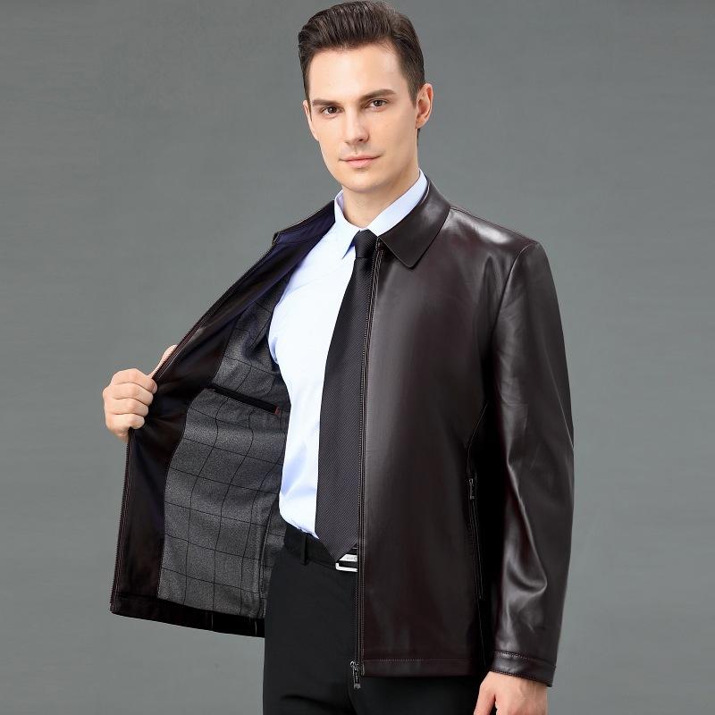 Мужская куртка из натуральной кожи, весна-осень, новая повседневная куртка из овчины для среднего возраста