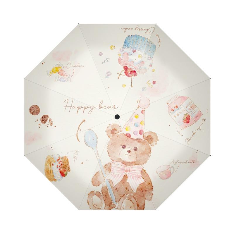 Three-fold Automatic Umbrella Cartoon Digital Folding Umbrella Vinyl UV Protection Sun Shade Sun Umbrella