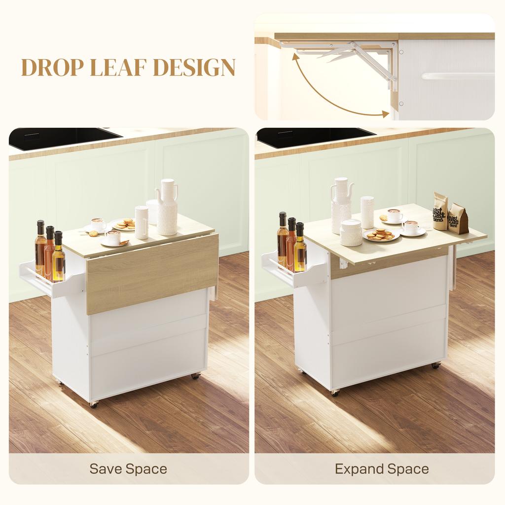 Kitchen Island With Drop Leaf Rolling Kitchen Storage Trolley On Wheels With Drawer Spice Rack And Towel Rack White