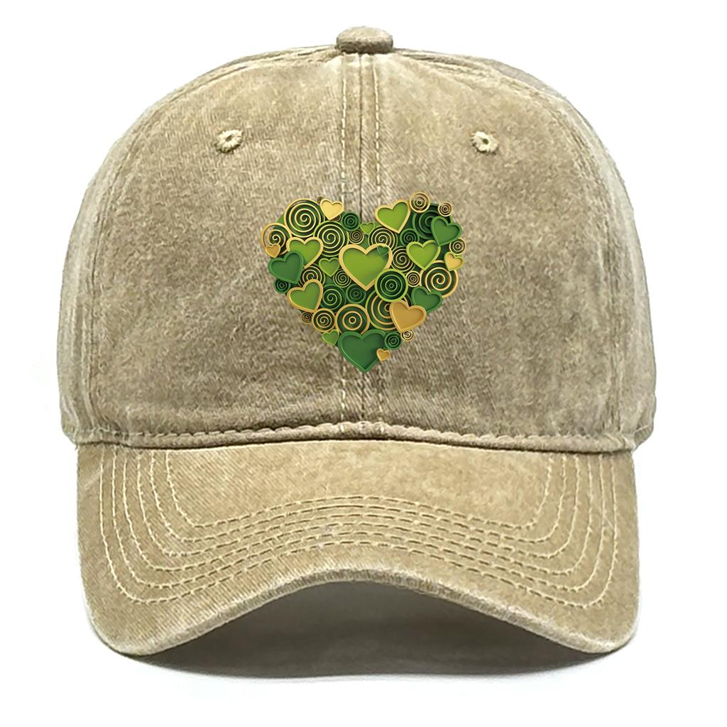 Green Heart Circle Printed Baseball Cap Adjustable Unisex Baseball Hat Leisure Raw Brim Sun Hat For Outdoor Fishing Cycling