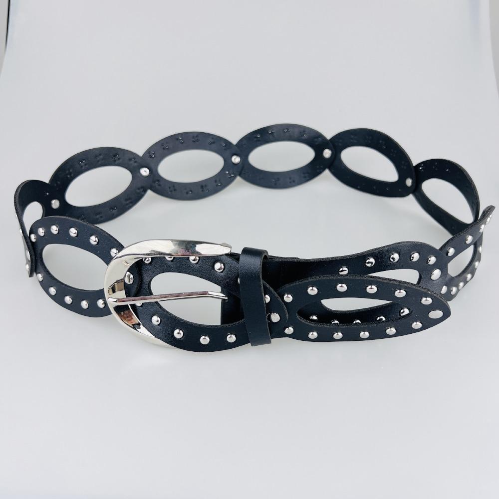Hollow Out Cowgirl Waist Belt Elliptic Geometry Rivet Waist Belt Dress Decoration