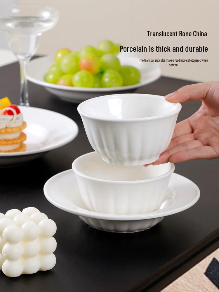 Французский Белый Рельефный Керамический Набор Тарелок - Креативные Тарелки для Тыквенного Супа и Завтрака