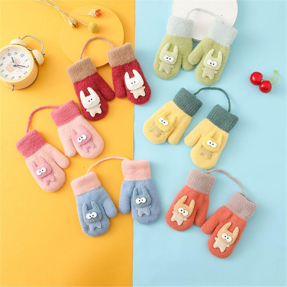 Пушистая подкладка Детские вязаные перчатки для малышей Мягкие мультяшные варежки Модные теплые перчатки для девочек и мальчиков