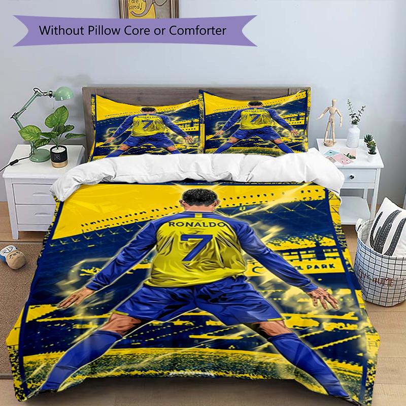 3pcs Duvet Cover Set (1*Duvet Cover + 2*Pillowcase, Without Core),football star Print Bedding Set, Bedroom Decor, All‑Season, Birthday Gift