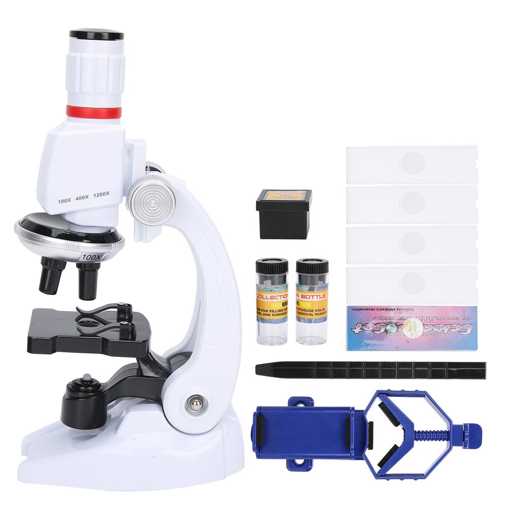 Children Microscope Set with Mobile Phone Holder Simulation High Definition 1200X