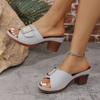 Summer new large size one-word fashion wear metal buckle sandals women's high-heeled slippers
