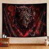 Гобелен с волком викингов, Руны скандинавской мифологии Древние красные гобелены, Медитация Средневековые таинственные животные Древнее искусство Гобелен для