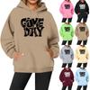 Women's Casual Fashion Solid Color Rugby Print Long Sleeve Hooded Sweatshirt Top