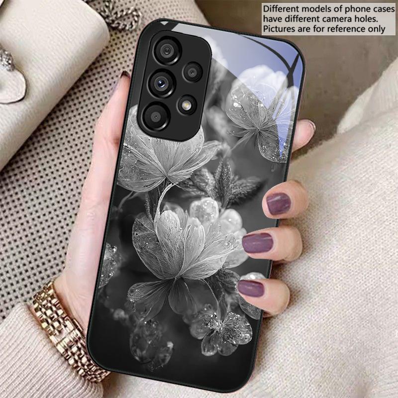 Розовый Хрустальный Цветок Для Samsung S8 S9 S10 S20 Ultra S21 Pro S22 Plus S23 FE S24 Ultra S25 Edge S25Ultra Стеклянный Чехол Для Телефона