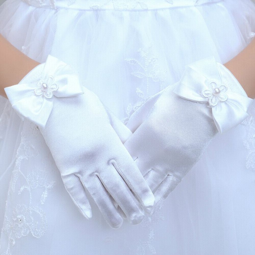 1pair Short Gloves Wedding Bowknot Gloves Princess Gloves Brief Paragraph Lady Gloves Dress Gloves
