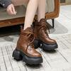 Модные женские ботильоны 11 см на платформе, кроссовки на высоком каблуке, кожаные толстые ботинки, новые осенне-зимние мотоциклетные ботинки со шнуровкой Botas Mujer