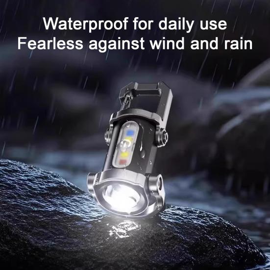 Yousheng Portable Rechargeable Keychain Flashlight Dual Light Source Control Red Warning Light Waterproof Design Key Chain